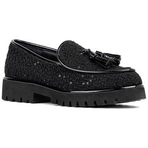 Donald Pliner Eclipse Sequin Tweed Tassel Loafers Black Women’s 8